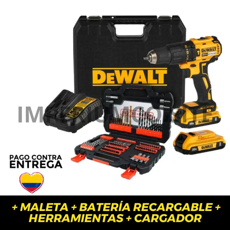 Kit Taladro Inalámbrico DeWALT + 2 Baterías Recargables y 26 Aceccsorios Gratís!  (SOLO HOY HASTA 23:59!!)