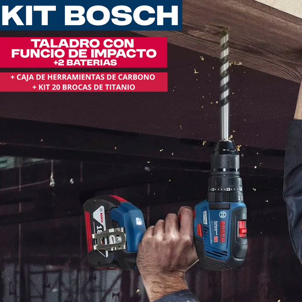 KIT BOSCH: TALADRO DE ALTO IMPACTO + CAJA DE HERRAMIENTAS CON 108 PIEZAS + 20 BROCAS DE TITANIO - CIERRE DE LA TIENDA - CONTRA ENTREGA ENVÍO GRATIS